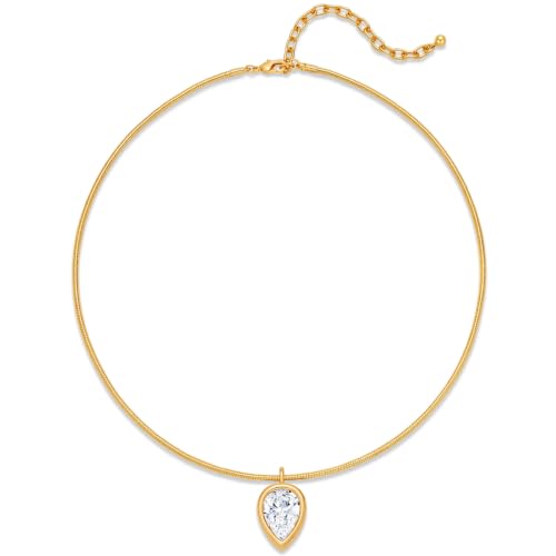 Gold CZ Choker Necklace Trendy Statement | Gold choker necklace, CZ pendant, Adjustable chain, Dainty statement, Summer gift, Gift for women, Lightweight - style: 23381