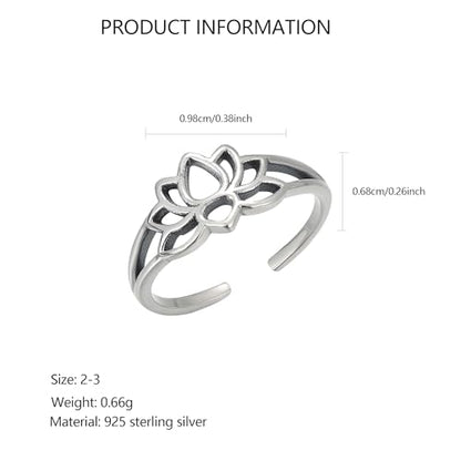 LOVECOM 925 Sterling Silver Lotus Flower Toe Rings for Women | 14K Gold Plated Adjustable Open Heart Toe Ring Flower Toe Ring Summer Beach Foot Birthday Jewelry Gifts for Mom Daughter - color: Gold-Lotus