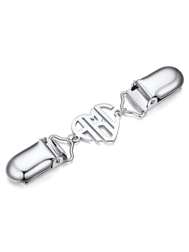 Custom4U Personalized Sweater Clips for Cardigans, Custom Name Initials Cinch Clip, Stainless Steel Dress Clips Back Cinch Shirt Clips for Women Clothing, Shawl Dress Shirts Cincher Small Brooch Jewelry Gifts - color: Steel Color-Heart