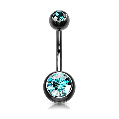 Belly Button Piercing Ring 14 Gauge Surgical Steel - color: BLACK AQUA
