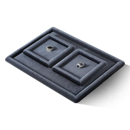 Velvet Jewelry Display Tray for Ring Earrings Necklace Bracelet Flat Tray - color: Gray, size: 5.12 × 5.12 in