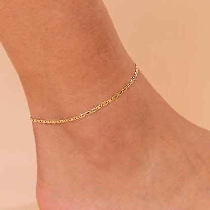 PAVOI 14K Gold Plated Chain Anklets for Women - Minimalist Link Chain Ankle Bracelet - Dainty Gold Anklets for Women - Trendy Summer Beach Jewelry Gifts - Snake, Figaro, Mariner, Paperclip, Beaded - style: Marina
