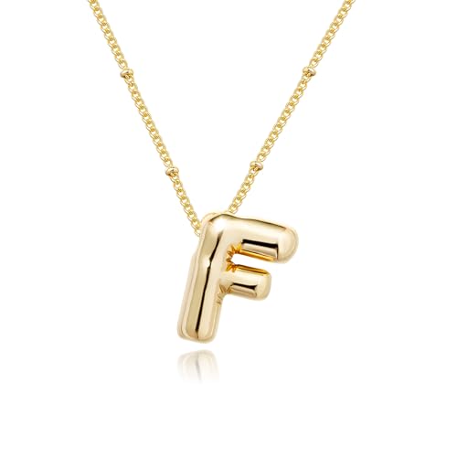 Ewrkbrㅤ Initial Necklaces for Women, 14k Gold Plated Bubble Letter Necklace Chunky Gold Necklace Dainty Charm Initial Necklaces for Women Trendy Custom Preppy Stocking Stuff Necklace Christmas Gifts - color: Gold, style: F