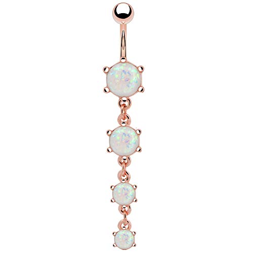 Cute Dangly Opal Belly Button Rings 14g 316L Stainless Steel Dangle Navel Rings for Women Belly Button Piercing Dangling Navel Bar - color: Rose Gold-Opal