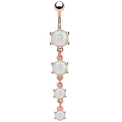 Cute Dangly Opal Belly Button Rings 14g 316L Stainless Steel Dangle Navel Rings for Women Belly Button Piercing Dangling Navel Bar - color: Rose Gold-Opal