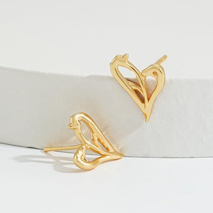 LOYATA Spike Earrings Gold Huggie Hoop Diamond Cubic Zirconia 14K Gold Plated Dainty Small Simple Hypoallergenic Geometric Jewelry Gift for Women - color: Hollow Heart