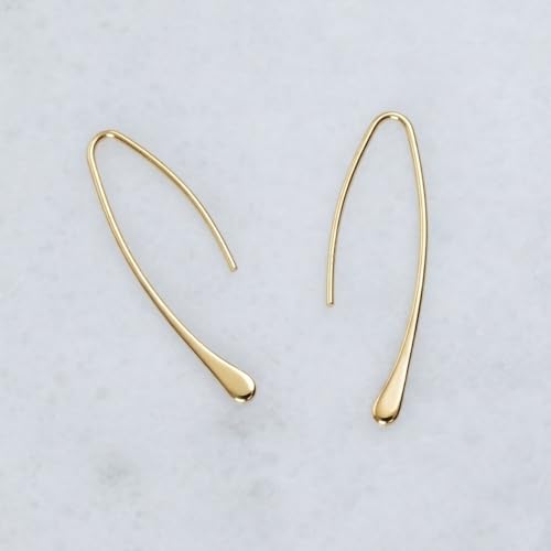 Upside Down Hoop Earrings - Hypoallergenic Lightweight Wire Needle Drop Dangle Threader Hoops for Women, Safe for Sensitive Ears - Plated in 925 Sterling Silver or 18k Gold - color: 1.2" inch - 18k Gold Plated