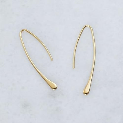 Upside Down Hoop Earrings - Hypoallergenic Lightweight Wire Needle Drop Dangle Threader Hoops for Women, Safe for Sensitive Ears - Plated in 925 Sterling Silver or 18k Gold - color: 1.2" inch - 18k Gold Plated