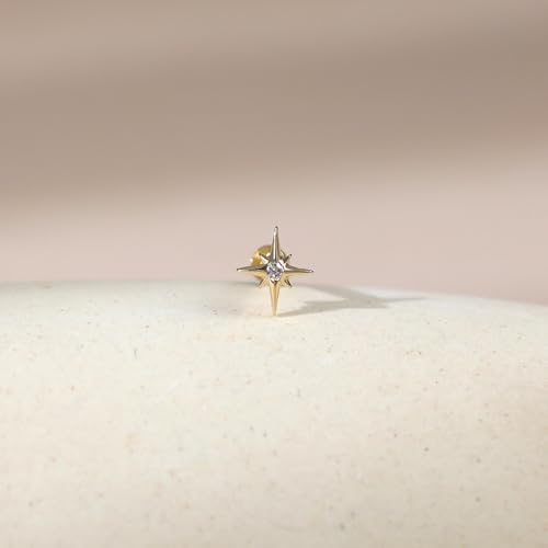 Flat Back Stud Cartilage Earrings Tragus Helix Piercing Jewelry Titanium | Conch Nose Piercing,Small Tiny Studs for Women,Threadless/Internally Threaded,Surgical Steel,Hypoallergenic,16G/18G/20G - color: Gold02-Starburst (6mm*1+8mm*1), size: Internally Th