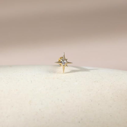 Flat Back Stud Cartilage Earrings Tragus Helix Piercing Jewelry Titanium | Conch Nose Piercing,Small Tiny Studs for Women,Threadless/Internally Threaded,Surgical Steel,Hypoallergenic,16G/18G/20G - color: Silver02-Starburst (6mm*1+8mm*1), size: Threadless-