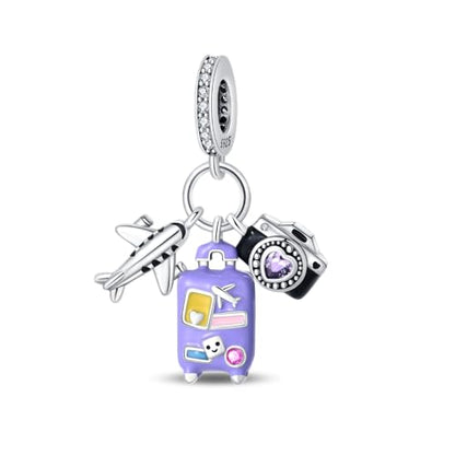 Pandach 925 Sterling Silver Charms for Bracelet&Necklace Dangle Pendant Bead with 5A Cubic Zirconia Stones,Jewelry Beads Gifts for Women - style: Camera Airplane Luggage