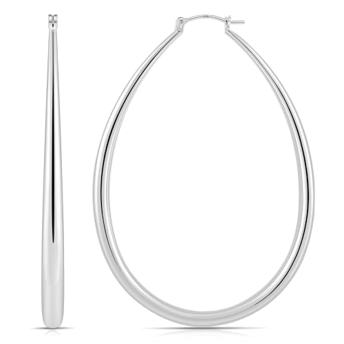 Gacimy Chunky Hoop Earrings for Women, 14K Gold Plated Oval Hoops | 925 Sterling Silver Post Lightweight Teardrop Hoop Earrings, Hypoallergenic Chunky Fashion Jewelry Gift for Women - color: Silver, size: 70mm