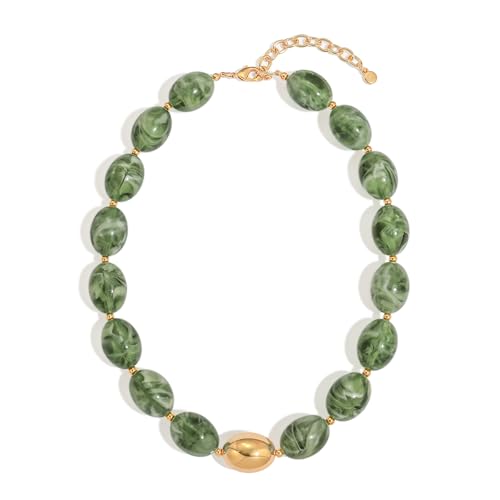 Chunky Beaded Necklaces for Women Statement Necklace | Bold Chunky Choker, Large Resin Beads, Adjustable Necklace, Boho Trendy Summer Beach Holiday Jewelry - color: Green-03