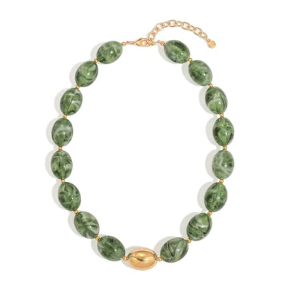 Chunky Beaded Necklaces for Women Statement Necklace | Bold Chunky Choker, Large Resin Beads, Adjustable Necklace, Boho Trendy Summer Beach Holiday Jewelry - color: Green-03