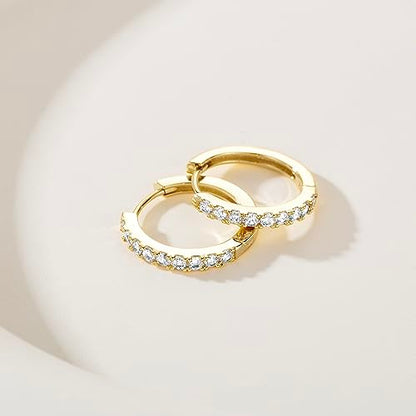 NEARLAND 14K Gold Hoop Earrings for Women 14K Gold Earrings for Women | Small Gold Hoop Earrings for Women Round Cubic Zirconia Lightweight Gold Huggie Hoop Earrings for Women 12/14/16/20/25/30mm - size: 16mm