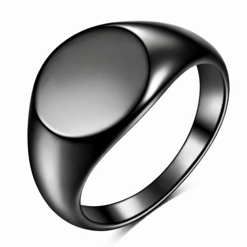 MYNENEY Stainless Steel Round Statement Pinky Signet Rings for Men Women - color: Black