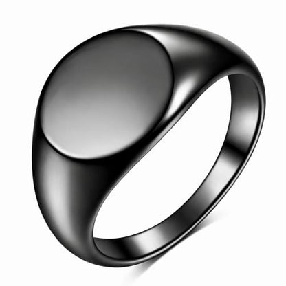 MYNENEY Stainless Steel Round Statement Pinky Signet Rings for Men Women - color: Black