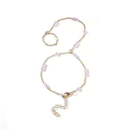AceFun 1PC Gold Hand Chain Bracelet for Women Rhinestones Crown Pearls Beads Finger Ring Bracelets Trendy Dainty Simple Waterproof Bracelet Fashion Body Jewelry for Ladies - color: Pearls