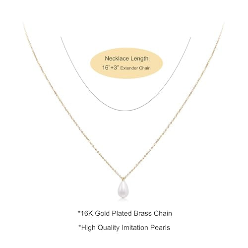 Layered Pearl Necklaces for Women 14K Gold Plated Trendy Faux Pearl Drop Y Necklace Dainty Pearl Choker Gold Layering Necklace,Jewelry Gift for Her,Mother,Wife,Girlfriend - style: Teardrop Pearl