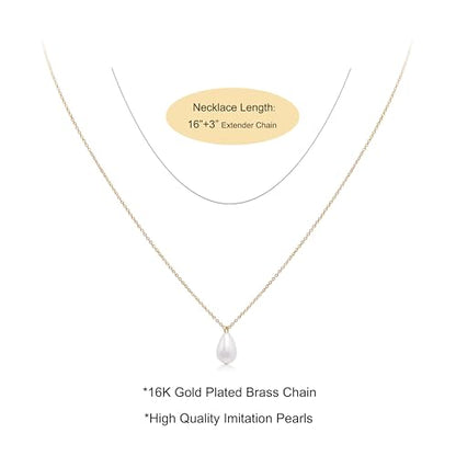Layered Pearl Necklaces for Women 14K Gold Plated Trendy Faux Pearl Drop Y Necklace Dainty Pearl Choker Gold Layering Necklace,Jewelry Gift for Her,Mother,Wife,Girlfriend - style: Teardrop Pearl