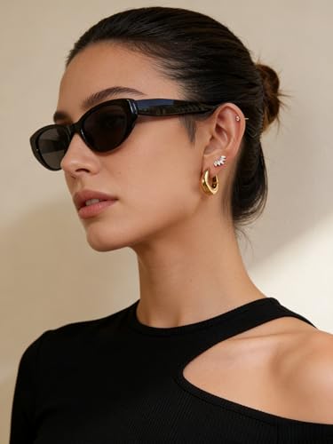 Rhinelife Gold Hoop Earrings for Women, 18K Real Gold PVD Coating Hypoallergenic Earrings, Lightweight Durable Waterproof Jewelry Gift for Her