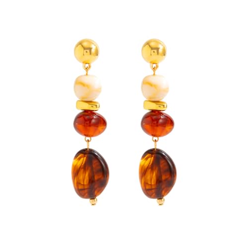 Vintage Resin Teardrop Long Drop Earrings for Women Bohemian Circle Oval Beaded Earrings Geometric Statement Dangle Earring Irregular Jewelry Gifts - color: Style A
