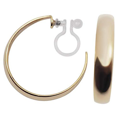 Women's Twisted Invisible Hoop Clip On Earrings Gold Silver Textured Comfortable Non Pierced Earrings - color: Hoop2 Gold