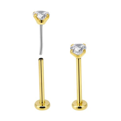 20g/18g/16g Titanium Press Fit Threadless Push in Labret Stud