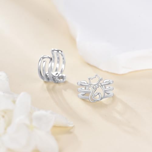 Celtic Knot/Celtic Knot/Bat/Filigree Viking Earrings 925 Sterling Silver Non Piercing Ear Cuff Earrings Cool Earring Cuff for Women Men - color: cat