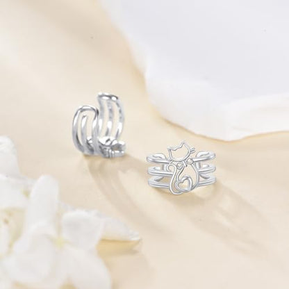 Celtic Knot/Celtic Knot/Bat/Filigree Viking Earrings 925 Sterling Silver Non Piercing Ear Cuff Earrings Cool Earring Cuff for Women Men - color: cat