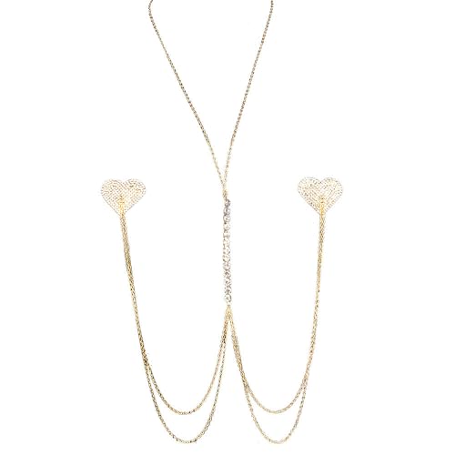 Sexy Rhinestone Heart Nipple Pasties Body Chain for Women Sparkle CZ Crystal Nipple Cover Stickers Bikini Bra Chest Chain Adjustable Choker Necklace Nightclub Body Accessories Jewelry