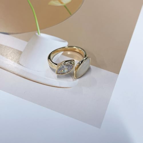 NewZenro Dainty Cat's Eye Marquise Cut Cubic Zirconia Open Ring for Women Gold/Silver Plated Fashion Crystal Geometry Adjustable Stackable Wedding Finger Band Promise Rings Comfort Fit Trendy Jewelry - color: Gold