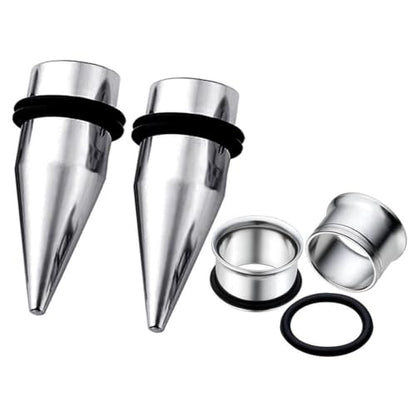 HEKEUOR 4 Piece 316l Steel Tapers and Tunnels Ear Stretching Kit Gauges Gauging Plugs Choose 1g 7/16 1/2 9/16 00g-14g - style: 13MM Silver