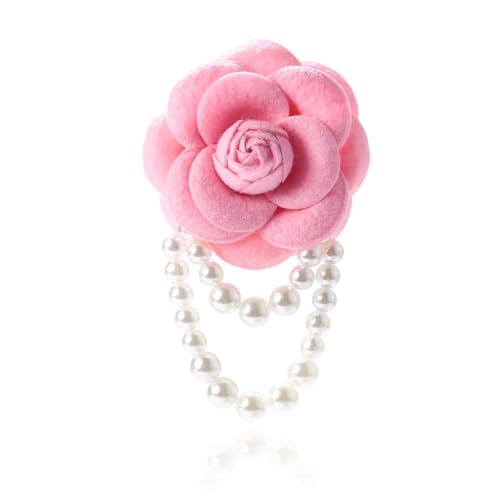 Vintage Camellia Brooch for Women,Statement Pearl Tassel Brooch Boho Multicolored Fabric Flower Brooches Laple Pins Dress Wedding Accessories - color: Light Pink