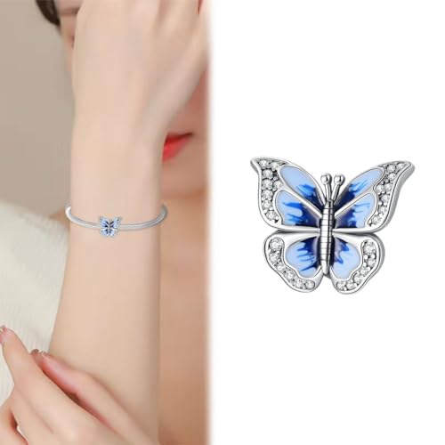 Charm for Bracelets and Necklaces, Heart Animals 925 Sterling Silver Bead Celestial Sun Moon Star Charms Jewelry Gift for Women Girls - color: Blue Butterfly Charm