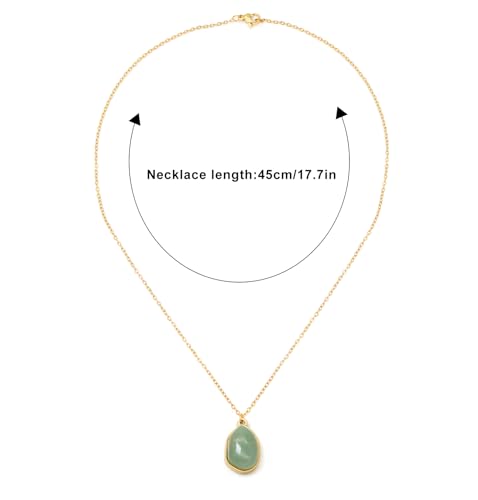 Stone Pendant Necklaces Gemstone Dangle Necklace 18K Gold Plated Teardrop Pendant Necklace for Women - color: Green Gold