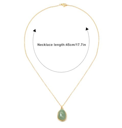 Stone Pendant Necklaces Gemstone Dangle Necklace 18K Gold Plated Teardrop Pendant Necklace for Women - color: Green Gold