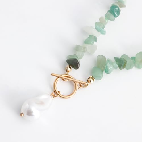 Bohemian Stone Pearl Choker Necklace for Women Dainty Natural Irregular Stone Choker Turquoise Beaded Lariat Necklace Simple Fashion OT Toggle Spiritual Handmade Jewelry - color: Green