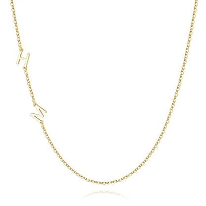 M MOOHAM Sideways Two Initial Necklaces for Women Girls Birthday Gifts | Dainty 14K Gold-Plated, Custom Initial Necklace, Letter Necklace Jewelry, Birthday Gifts for Women Wife Mom Sister Friends - color: initial H & initial M