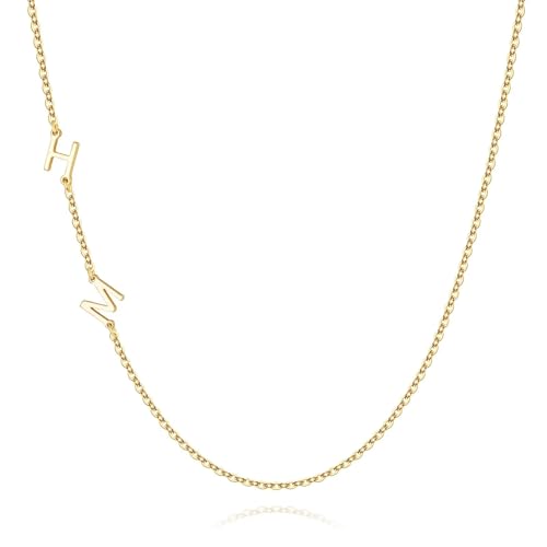 M MOOHAM Sideways Two Initial Necklaces for Women Girls Birthday Gifts | Dainty 14K Gold-Plated, Custom Initial Necklace, Letter Necklace Jewelry, Birthday Gifts for Women Wife Mom Sister Friends - color: initial H & initial M