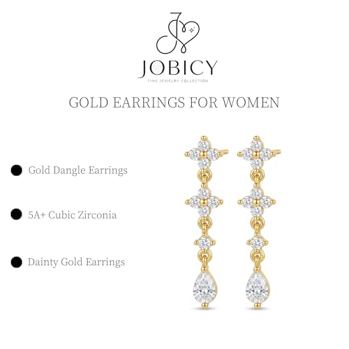 Dangle Earrings for Women, Dainty Teardrop Drop Earrings 14K CZ Flower Gold Earrings for Women Trendy Bridal Earring Set Hypoallergenic Stud Dangly Earring Stack Wedding Prom Fashion Jewelry - color: cz flower drop earrings