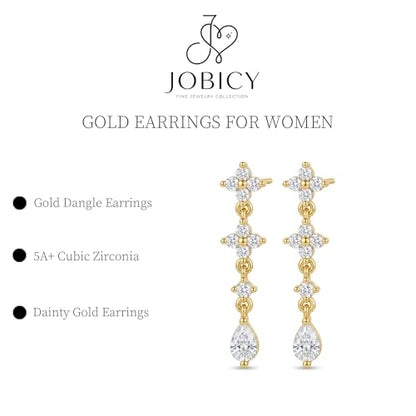 Dangle Earrings for Women, Dainty Teardrop Drop Earrings 14K CZ Flower Gold Earrings for Women Trendy Bridal Earring Set Hypoallergenic Stud Dangly Earring Stack Wedding Prom Fashion Jewelry - color: cz flower drop earrings