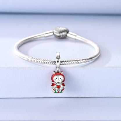 Hapour 925 Sterling Silver Charms for Bracelet Necklace Dangle Pendant Bead | Whale Shark Charm, Glow in the Dark, Matryoshka Russian Doll Baking European Jewelry Charm, 14k Gold Plated - style: Red Cat Matryoshka Doll (Openable)