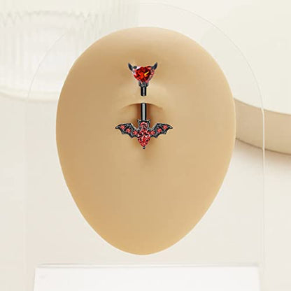 MIFYNN Stainless Steel Belly Button Ring Bat Belly Button Ring Butterfly Belly Button Ring 14G Surgical Steel Navel Ring Belly Piercing Jewelry Halloween Body Jewelry Gift for Women - color: Black bat