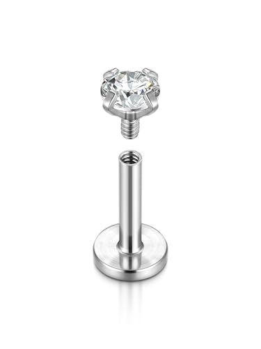 PiercingJ 2-4pcs 16g 316L Stainless Steel 3mm Cubic Zirconia Labret Monroe Lip Ring/Tragus/Helix Earring,6-12mm Bar Length - style: 3mm zirconia round / 8mm bar