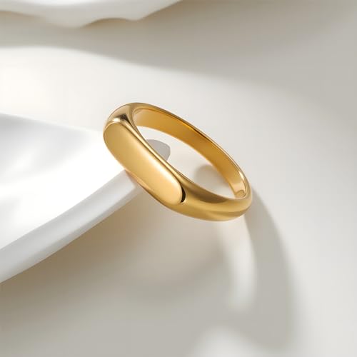 Mens Stainless Steel Plain Signet Rings 4/7/10/14MM Rectangular Pinky Rings | High Polish Classic Blank Thumb Rings, Everyday Comfit Wear, Gift for Men - color: Gold04