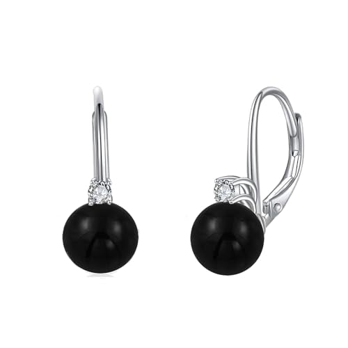 TIGER RIDER Pearl Earrings 925 Sterling Silver Leverback Hypoallergenic Drop Earring Jewelry for Women Birthday Gifts - style: Black Onyx