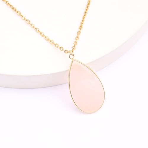 BaubleStar Teardrop Natural Crystal Healing Stone Pendant Necklace | Birthstone Quartz Necklace for Women, Multi-Color Available - color: Pink