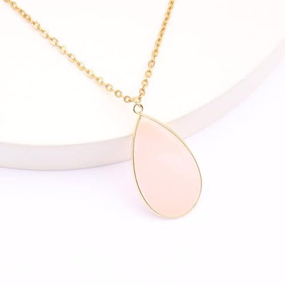 BaubleStar Teardrop Natural Crystal Healing Stone Pendant Necklace | Birthstone Quartz Necklace for Women, Multi-Color Available - color: Pink