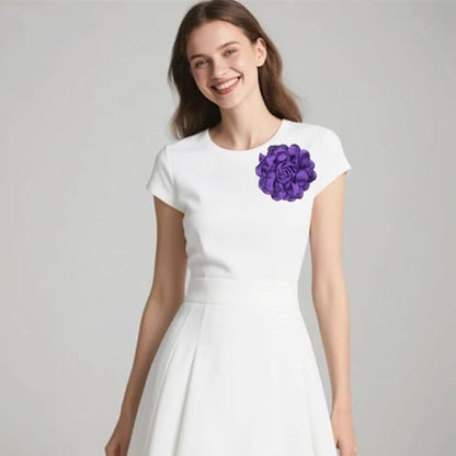 Satin Rose Flower Brooch Hair Clip for Women 4.3 Inch Floral Pin for Hats Dress Everyday Outfits Beach Vacations - color: Purple